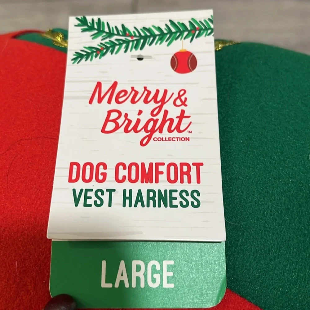 Merry & Bright Elf Christmas dog hooded comfort vest harness size L